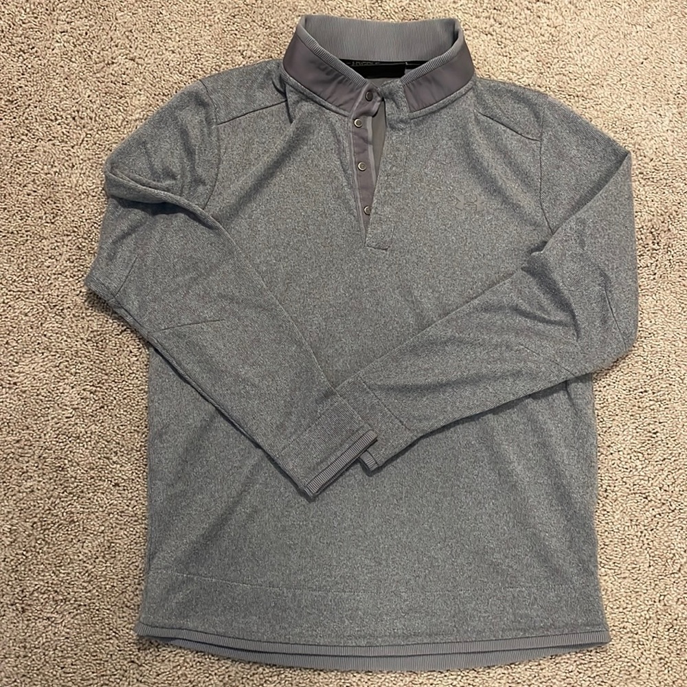 UA mens under Armour golf storm sweater fleece snap mock neck heather gray large